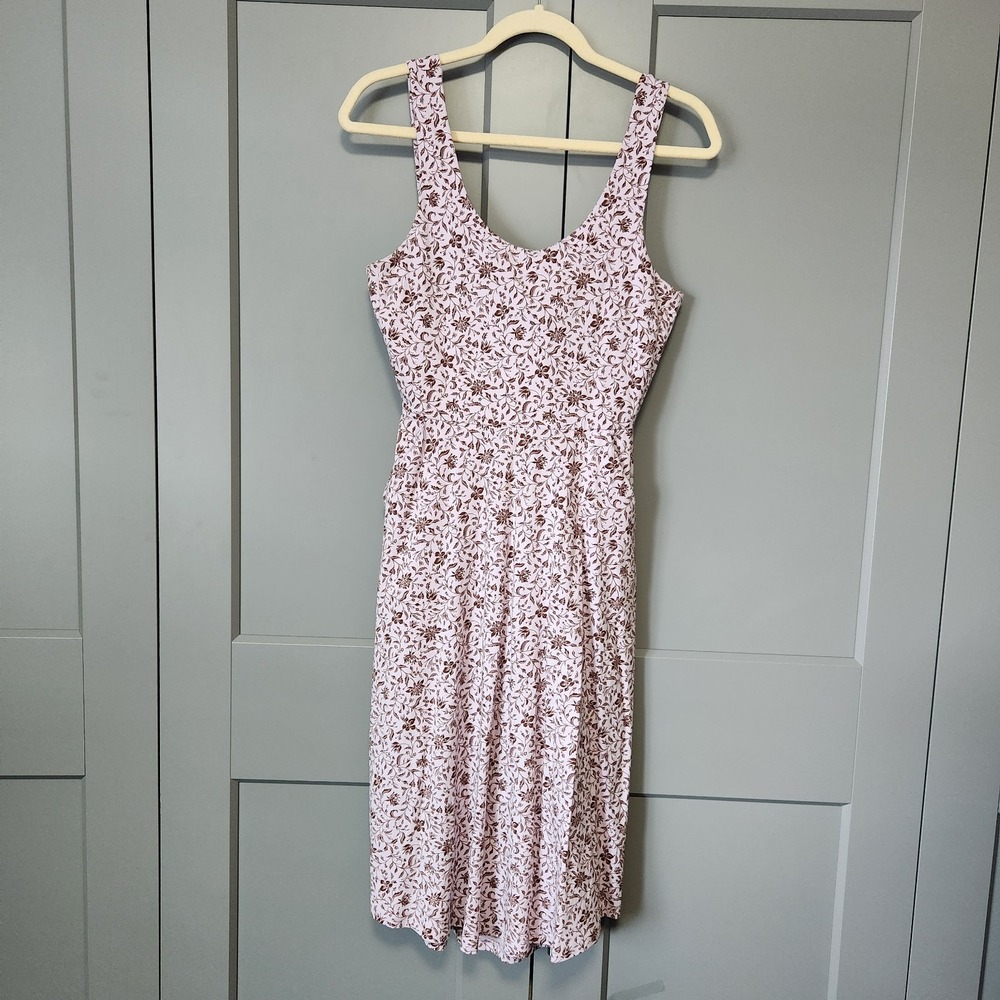 PACT Organic Cotton Fit Flare Tie-Back Midi Dress Floral XS Coastal Cottagecore